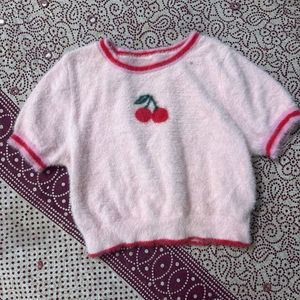 Fuzzy Cherry Sweater Top
