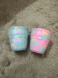 Hand-Painted Cherry Design Flower Pot set of 2