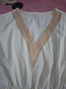 White Summer Dress with Gold Trim