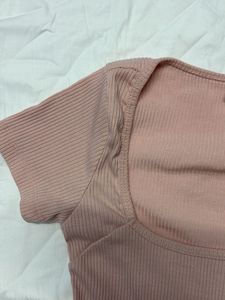 Chic Ribbed Square Neck Top - Pink