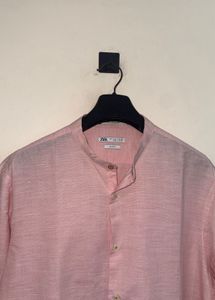 Men's Pink Mandarin Collar Shirt