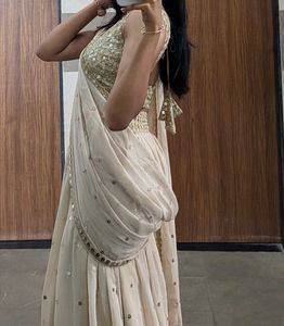 Golden beige ready to wear saree with blouse