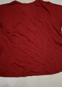 Wine V Neck Henley Maroon Top Cap Sleeves