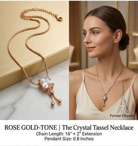 Rose Gold-Tone Crystal Tassel Necklace