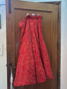 Elegant Red Embroidered Lehenga Skirt