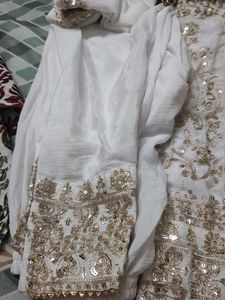 Elegant White Kurta Set with Gold Embellishments