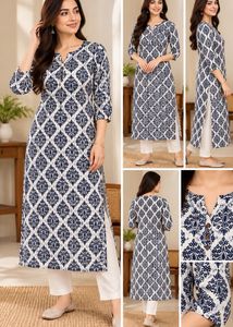 Very New pure cotton Navy &amp; White Printed Kurta