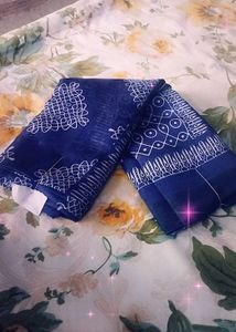 Like New  Blue colour Saree, White Mugulu Cotton G
