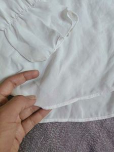 Sheer White Blouse with Ruffle Collar