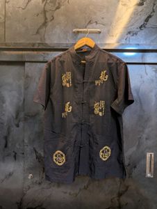 Men's Navy Blue Chinese Scripted Shirt!