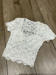 White Lace Short Sleeve Top