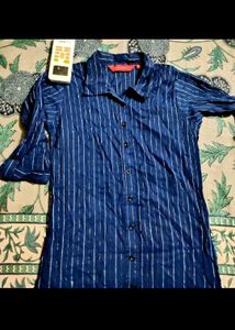 Blue Striped Collared kurta