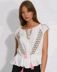 Embroidered Peasant Top