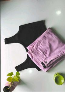 Lavender Wide Leg straight denim Jeans frayed