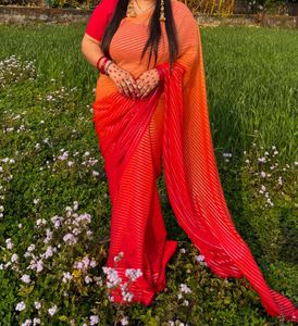 Orange Striped Saree