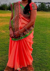 Embroidered Saree With Lace Border