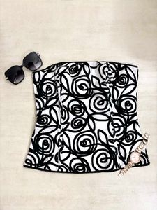 Chic Black & White Floral Corset Top