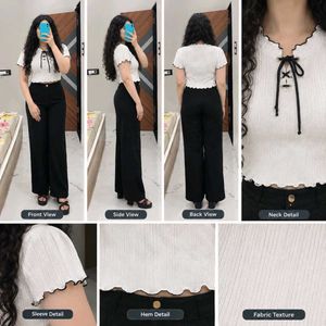 White Ribbed Lace-Up Crop Top