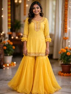 Yellow Kurta Set with Red Dupatta