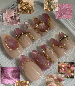 Exquisite Pink &amp; Gold Press-On Nails