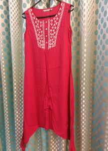 Coral Embroidered Sleeveless Dress