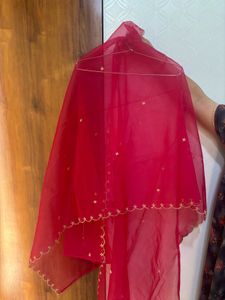 Elegant RANI PINK DUPATTA with Gold Border