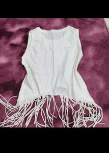 White Fringe Star Tank Top