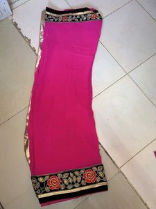 Vibrant Pink Saree with Embellished Border