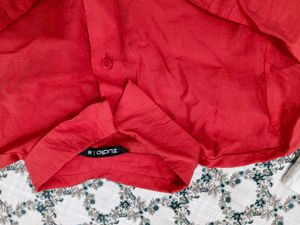 Bright Red Button-Up Top
