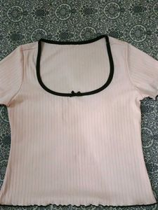 Cute Ribbed Cropped Top with Bow Detail