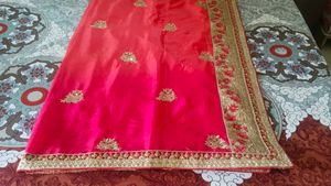 Stunning pink Embroidered Silk Saree