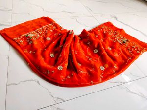 Vibrant Orange Embroidered Saree