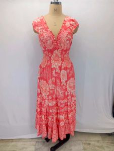 Coral Floral Print Midi Dress