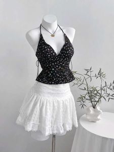 y2k Floral Print Halter Neck Top