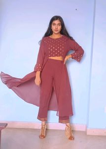 Maroon Embroidered Kurta Set with Palazzo