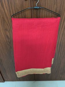 Vibrant Red Saree with Golden Border