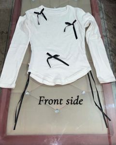 Cute Cream Long Sleeve Top with Bows