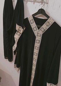 dubai Black Abaya with Lace Trim