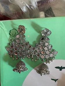 Oxidized Mirror Work Jhumka Earrings