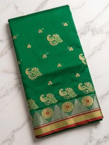 Elegant Emerald Green Silk Saree