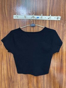 Solid Black V-Neck Cropped Top