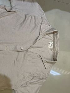 Cream Cropped Collared Button-Up Top