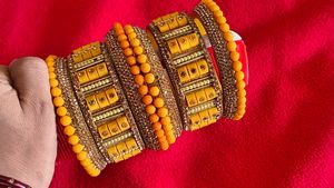 Yellow & Gold Beaded Bangle Set