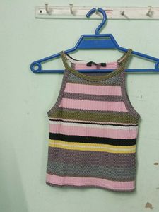 Colorful Striped Halter Neck Crop Top