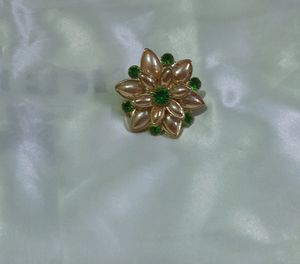 Golden Adjustable Ring With Pearl And Stone