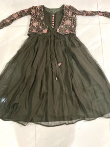 Olive Green Ethnic Gown with Jacket