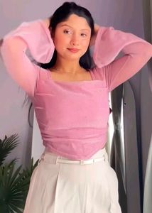 Stylish Pink Long Sleeve Crop Top