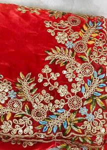 hot Red Embroidered space silk saree
