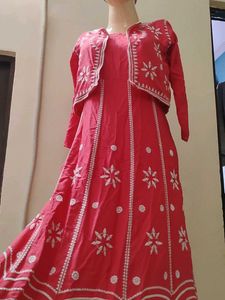 Pink Kurta Set with Embroidered Jacket