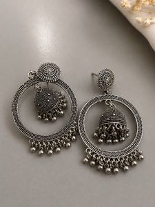Oxidised Silver Jhumka Hoop Earrings